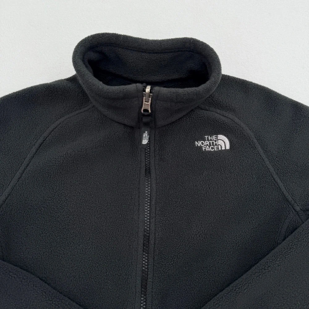 The North Face Boy Black Full Zip Fleece Jacket Size L 14/16 Mock Neck Mid Layer